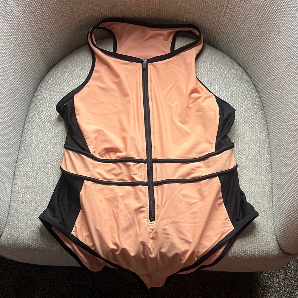 Peach and Black Kids One Piece Swimsuit
